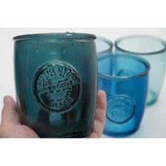 Authentic 100% Recycled Glass San Miguel Blue 4" H Tumblers Set of 4